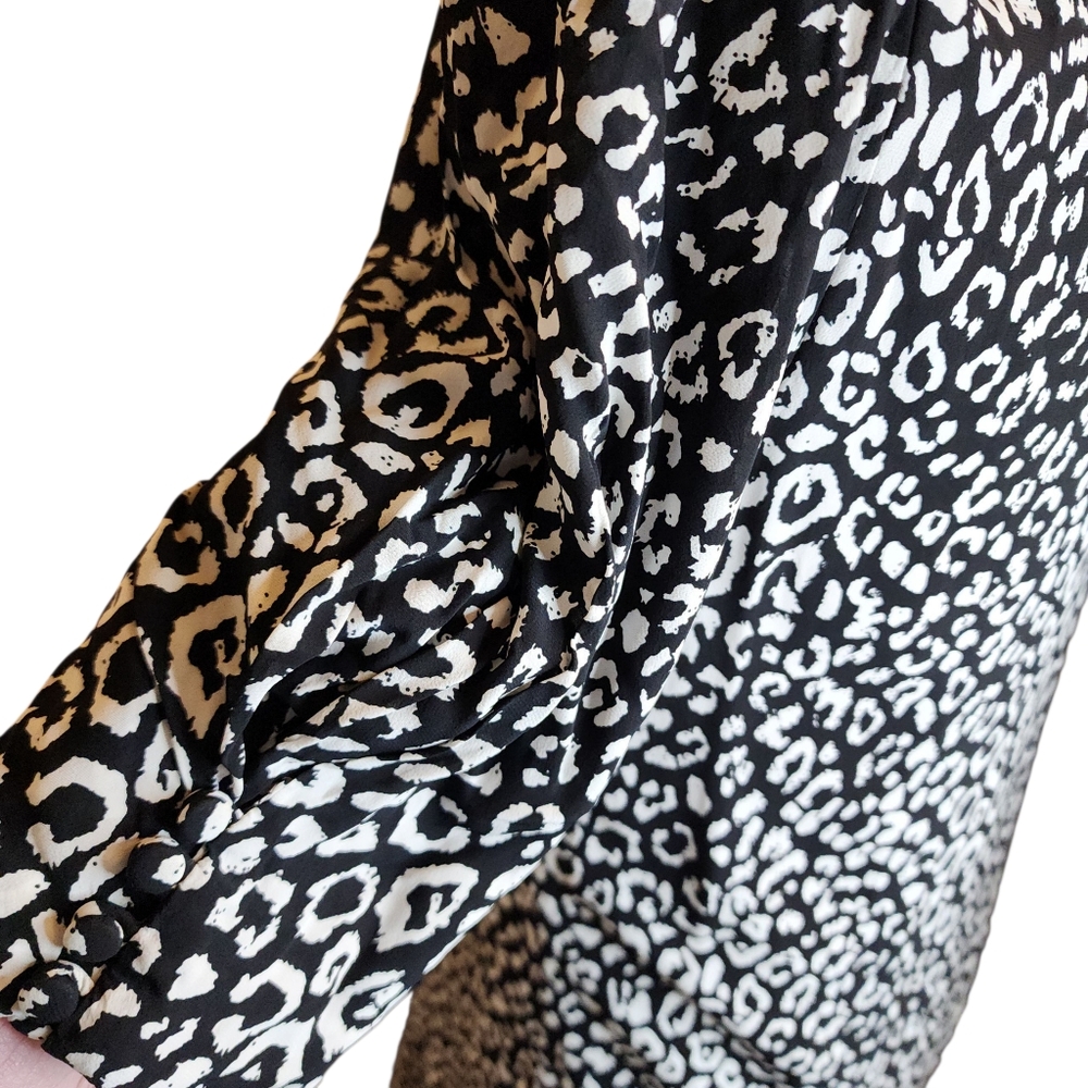 Joie Angeni Black White Animal Print Shift Dress Puff Sleeve Size XS - Picture 10 of 15